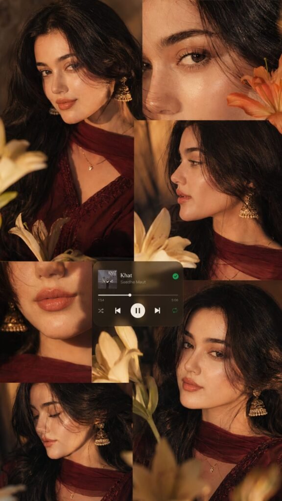 warm toned cinematic portrait collage girl